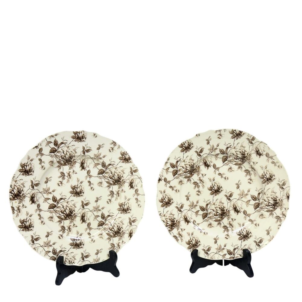 Peppertree Imports Retired 2008-2016 'Brown Toile' 10 1/8" Dinner Plate-Set of 2